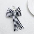Checkered bow keychain in black and white fabric with silver metal lobster clasp - Black Plaid