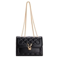 Borsa a tracolla trapuntata nera con catena dorata e fibbia elegante a testa di cervo - Nero