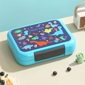 Portapranzo azzurro per bambini con illustrazioni di dinosauri e chiusure grigie sicure - 900ml (Con cucchiaio in acciaio 304) / Blu (Mondo dei Dinosauri)