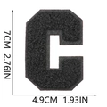Detailed dimension view of black chenille letter C patch measuring 7cm in height - Letter C / Black