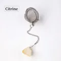 Citrine natural stone pendant on a 304 stainless steel mesh tea infuser strainer - Citrine (Silver)