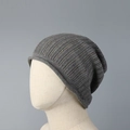 Detail of gray knit beanie with colorful nep yarn dots and breathable hollow weave pattern - One Size (57-62cm) / Dark Gray