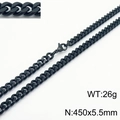 Chaîne cubaine en acier inoxydable noir, 450x5,5mm avec fermoir mousqueton pour homme - 5.5mm x 45cm / Noir