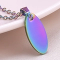 Macro shot of oval iridescent rainbow stainless steel pendant with metallic luster - Necklace (Rainbow)