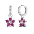 S925 sterling silver flower stud earrings with rose red and white cubic zirconia crystals - White Gold With Rose Red Zircon