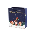 Dark blue Christmas gift bag with cartoon reindeer and snowmen motifs and white handles - Christmas Reindeer Blue / Dark Blue