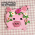 Pink wool felt pig coin purse with floral detail, 12x14cm animal shaped handmade pouch - Little Flower Pig