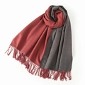 Two-tone reversible faux rabbit fur scarf in red and dark grey with fringe trim - Deep Rose Red & Gray