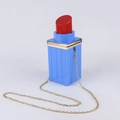 Lipstick-shaped acrylic evening clutch bag in sky blue with red top and gold chain strap - 1.2m O-Chain / Light Blue Body Red Lipstick