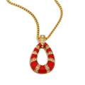 Elegante collana in acciaio dorato 18K con ciondolo a goccia in smalto rosso - Oro-Rosso
