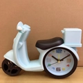 Light blue motorcycle alarm clock with brown seats and white delivery box - Pink Scooter Alarm Clock