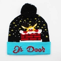 Black and blue knitted Christmas reindeer hat with LED lights and Oh Deer text - Hat Style 14 (Black Blue Chimney Reindeer)