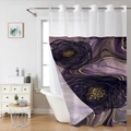 Detailed view of waterproof floral shower curtain with silver metal grommets and abstract print - SYL-3 (Purple Marble) Single Shower Curtain / 181x188cm