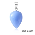 Polished blue jasper water drop pendant with silver metal bail on white background - Blue Jasper