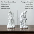 Matte white resin thinker statue bookends set for home decor, height 20cm - Thinker Bookends - White 8122W