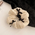 Elegant off-white organza scrunchie with three black ribbon bows in a stylish Korean design - Cream White (With Black Bow)