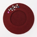 Chic burgundy wool beret for women with sparkling colorful rhinestone embellishments - One Size / Burgundy