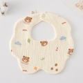 Soft 100% cotton muslin baby bib with cartoon bear print and snap closure - Gauze Flower Wrap - Kumquat Bear Head