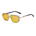 Steampunk sunglasses with yellow lenses, gold frames, and side mesh shields in a retro style - Bright Black Gold Night Vision Yellow