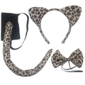 Cerchietto orecchie da gatto leopardate con papillon e coda, set costume 3 pezzi - Set 3 Pezzi Stampa Leopardata