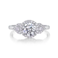 Detailed view of sterling silver moissanite ring with a classic halo setting and side stones - R12985-65/1 Carat/6.5mm-gra/black Card / US Size 7 / Circumference 54.3mm