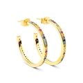 Orecchini a cerchio a C in oro con zirconi arcobaleno e perni in argento S925 donna - Oro