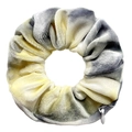 Tie-dye velvet scrunchie with hidden zipper pocket in grey, white, and yellow gradient - Tie-dye Grey