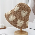 Cappello da sole pieghevole all'uncinetto con motivi a cuore marroni da donna - Taglia Unica (54-58cm) / Cachi