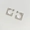 Silver square geometric earrings with three zircon stones and polished finish - Silver with White Zirconia (PDE1500)