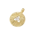 Macro detail of golden round pendant with triangle center and radial sunburst patterns - VD1419 Gold White Zircon