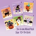6-pack of 10x10cm Halloween self-adhesive treat bags with mixed cartoon character prints - Style E Halloween 6-in-1 Mix