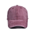 Close-up of vintage washed cotton baseball cap in burgundy with 6-panel detail - 56-60cm (Adjustable) / Burgundy