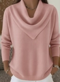 Elegant light pink V-neck knitted sweater for women with refined stitch texture - S / Pink