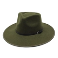 Close-up of military green wool fedora hat featuring black leather belt buckle decoration - M (56-58cm) / Army Green