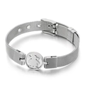 Silver mesh stainless steel watch-style bracelet featuring a round silhouette charm - Human Silhouette (KB108628-K)