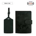 Black PU leather passport cover and luggage tag set with RFID protection technology - Magnetic Black Travel Set / Black