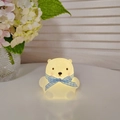 Bear-shaped cartoon night light with blue plaid bow tie emitting warm yellow glow - Small Bear - Blue