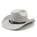 Light gray suede western cowboy hat with turquoise buckle and black woven rope - M (56-58cm) / Light Gray