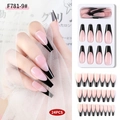 Pink and black French coffin press-on nails set with 24 pieces in F781-9 style - F781-9/Long Ballerina/Black Pink French