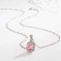 Pink rectangular gemstone necklace with silver chain and halo diamond setting - Square Pink Zircon Necklace Xl-98 [with Water Ripple Chain]