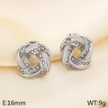 Silver geometric crossover earrings with lavender enamel and white pavé rhinestones - Style I Steel Color (KE115092-K)