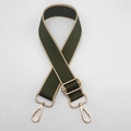 Detail of adjustable 3.8cm canvas strap in dark green and beige with gold metal hooks - Army Green / Silver Hardware