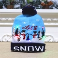 Blue LED knitted Christmas hat featuring snowman patterns and colorful glowing lights - Blue Snowman
