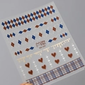 5D-geprägte Nagelsticker MN-350 mit braunem Rautenmuster und Herz-Designs - MN-350 Retro Preppy-Stil (Braun Blau Argyle/Herz)