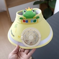 Yellow kids sun visor hat with built-in electric fan and cartoon frog design - Rechargeable Fan Style / Ice Silk Animal Fan-Yellow Frog
