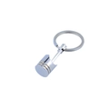 Silver metal engine piston keychain with polished finish and standard keyring attachment - Silver Piston