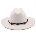 Cappello da cowboy bianco in feltro di lana con fascia nera e fibbie argentate vintage - M (56-58cm) / Bianco