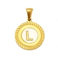 Gold plated circular pendant with white inlay and letter L featuring twisted edge - Letter L (S-P005-L)