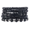 Handmade multilayer wood and lava stone beaded bracelet for men with cross pendant - Black Cross Pendant Style (15)