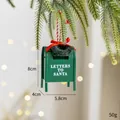 Green Christmas mailbox hanging ornament with Santa letters and red bow decoration - Iron Garland Mailbox / Green